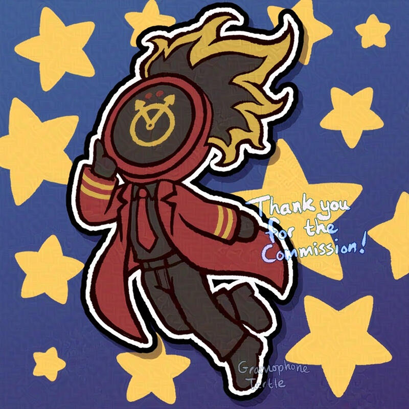 Digital art of chibi Dante from Limbus Company with a starry background.