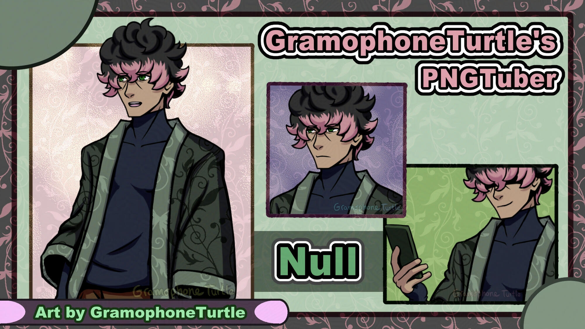 My Null OC VTuber displaying three 3 Emotes across 2 Poses.